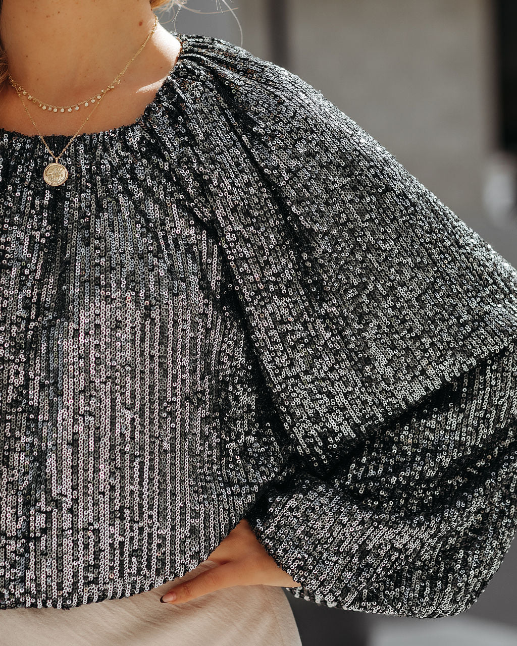 Nighttime Sequin Billowed Blouse