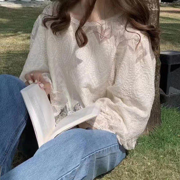 Outer Banks Cotton Crochet Lace Crop Top - Natural