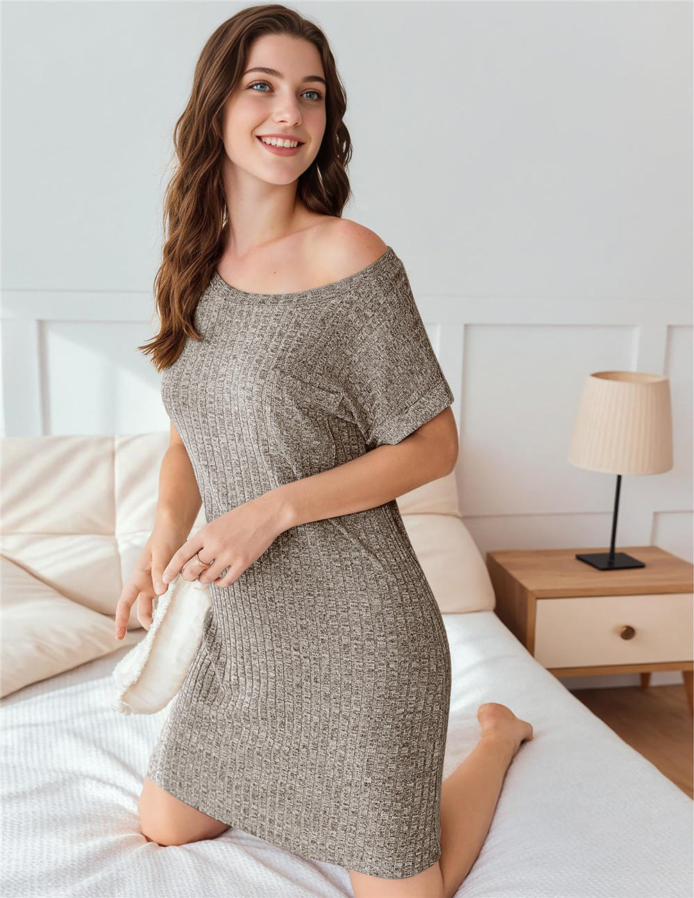 Gracen Ribbed Knit Mini Dress - Sand