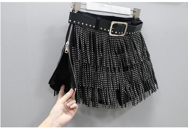 Zoie Studded Fringe Mini Skirt - Blue