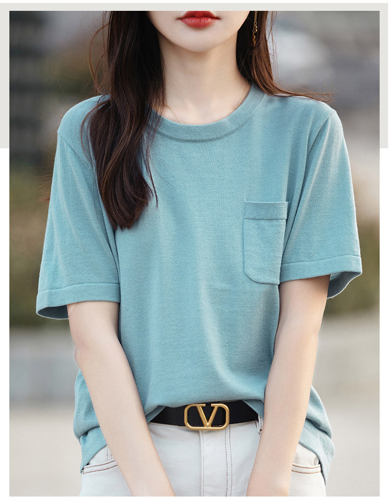 Mariya Cotton Pocket Tee - Aqua Grey