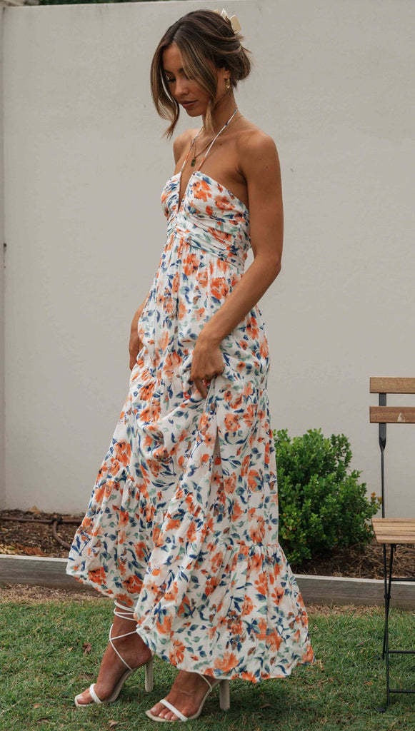 List Goes On Floral Tiered Tassel Midi Dress