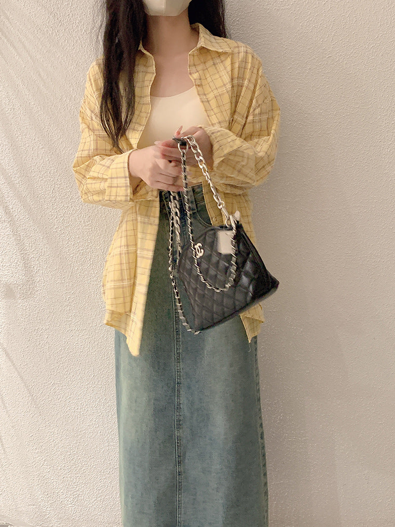 Monday Cotton Plaid High Low Shirt - Mocha