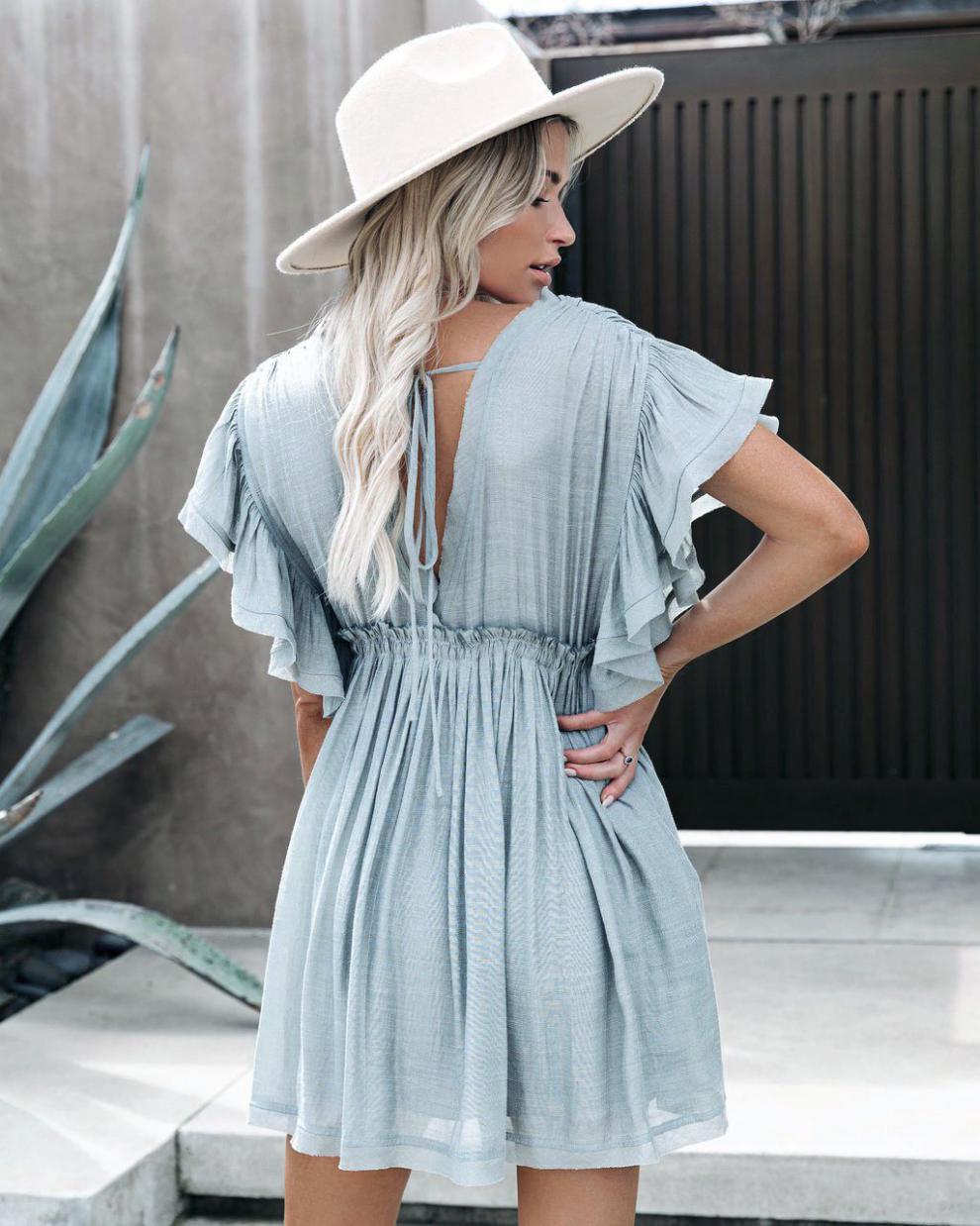 Found Love Pleated Romper - Powder Blue