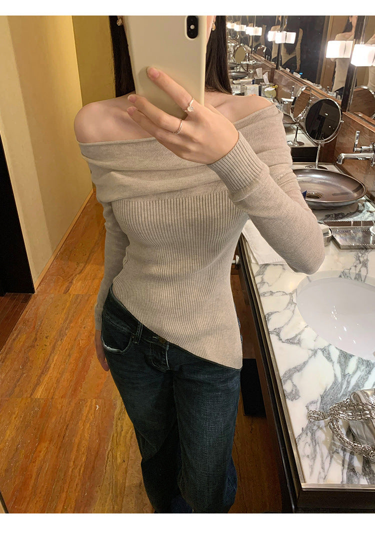 Flute Off The Shoulder Knit Top - Latte