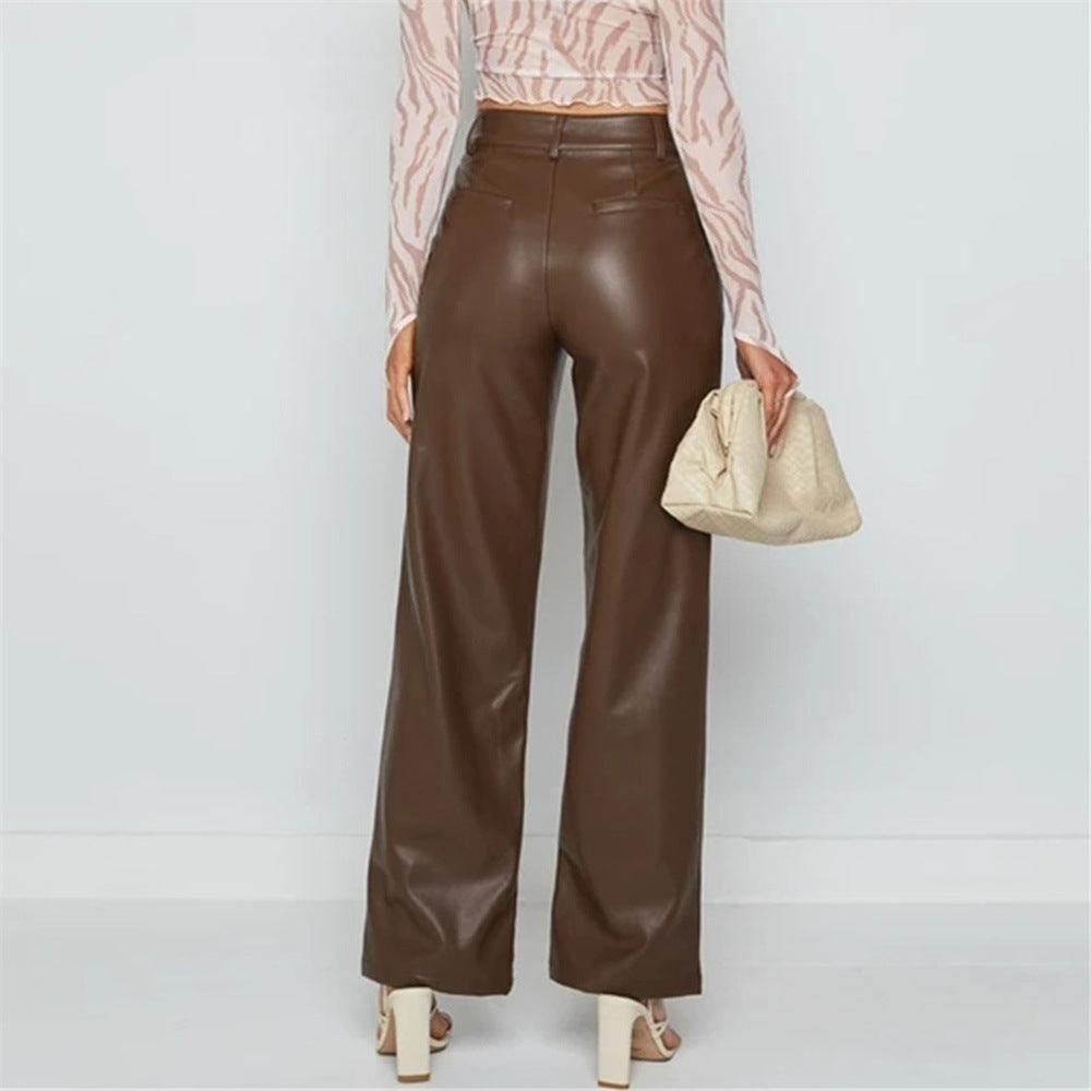 Meca High Rise Faux Leather Pants - Wine