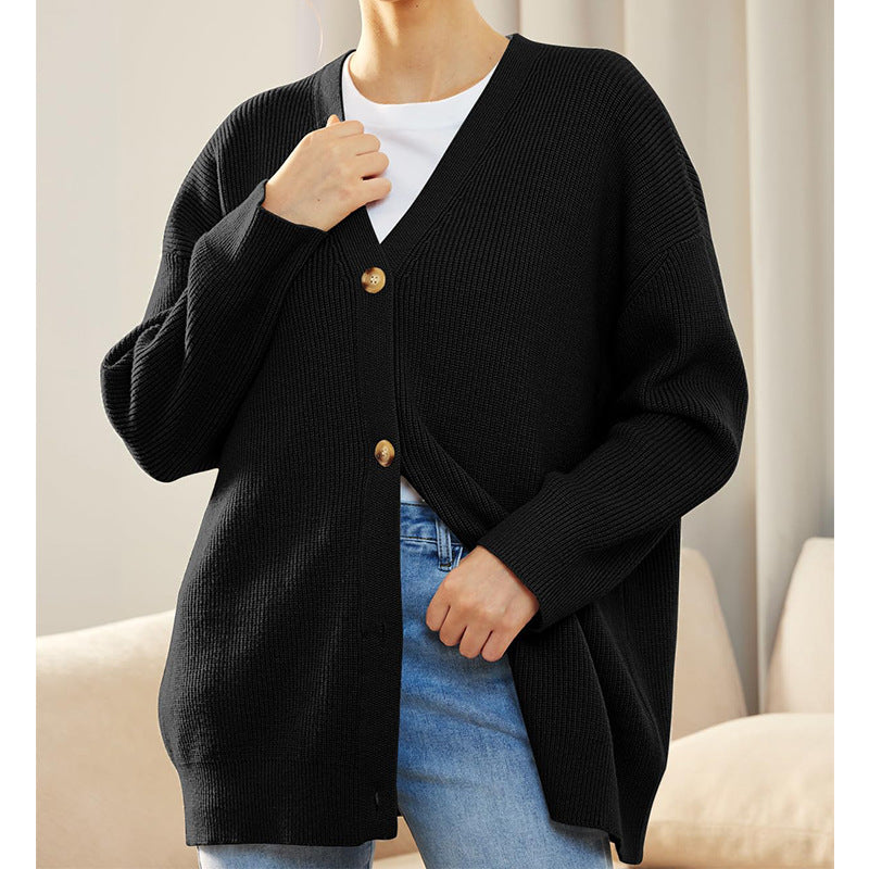 Mindy Cotton Pocketed Button Front Cardigan - Black