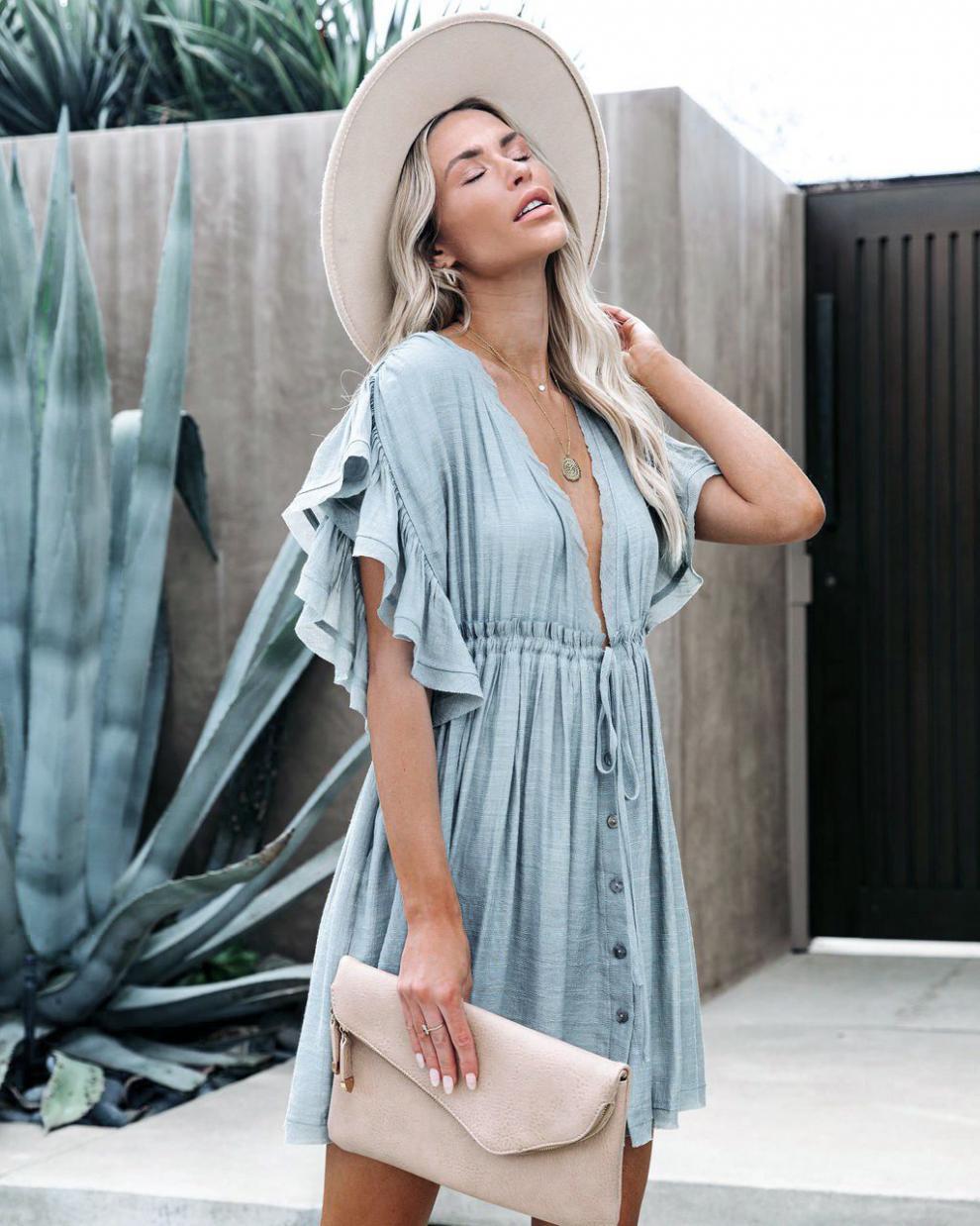 Found Love Pleated Romper - Powder Blue