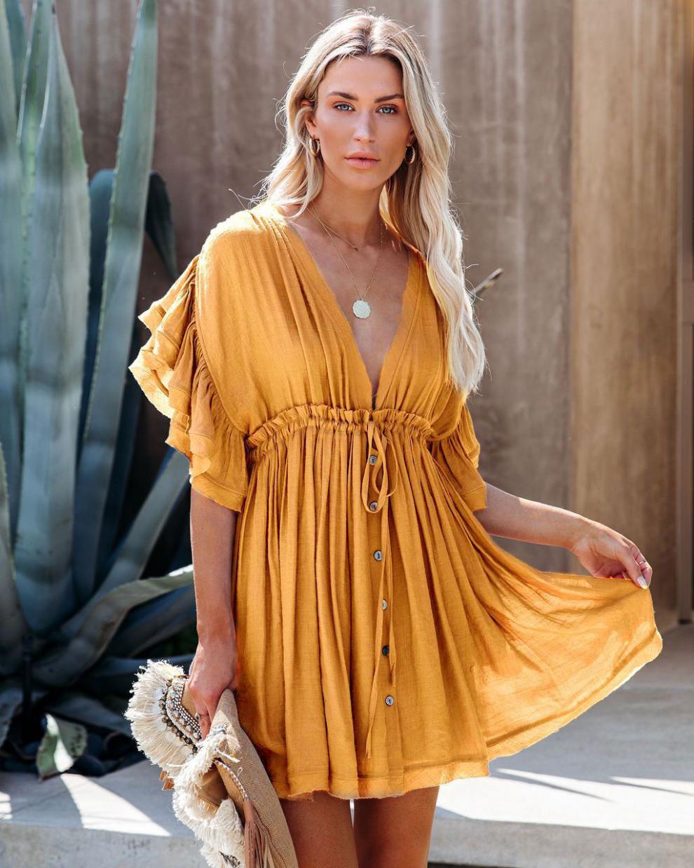 Found Love Pleated Romper - Yellow