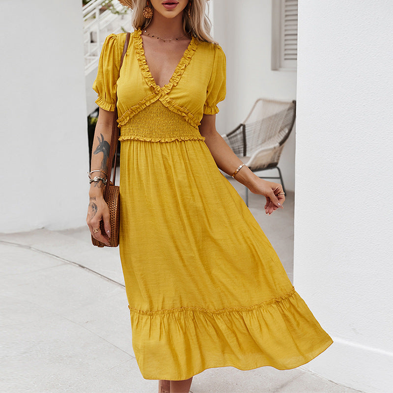 Nathalia Satin Ruffle Dress - Honey