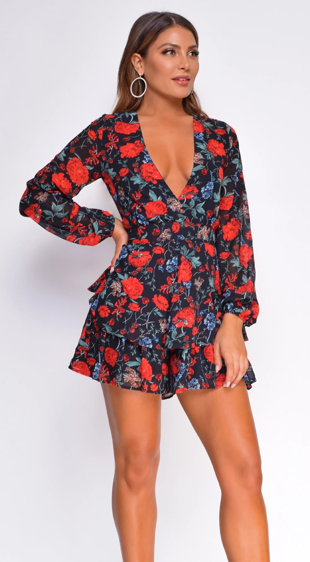Rosebud Satin Floral Ruffle Romper