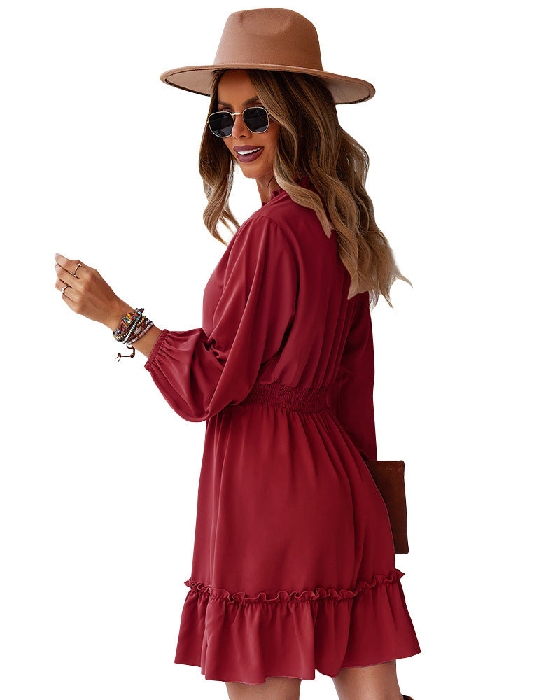 Nathalia Satin Ruffle Dress - Magenta