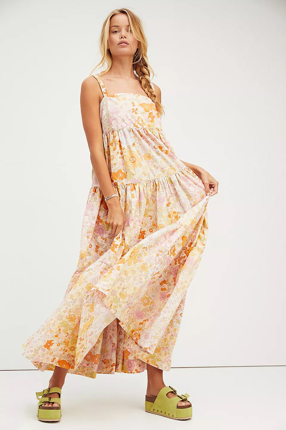 Watch The Stars Cotton Tiered Tassel Maxi Dress