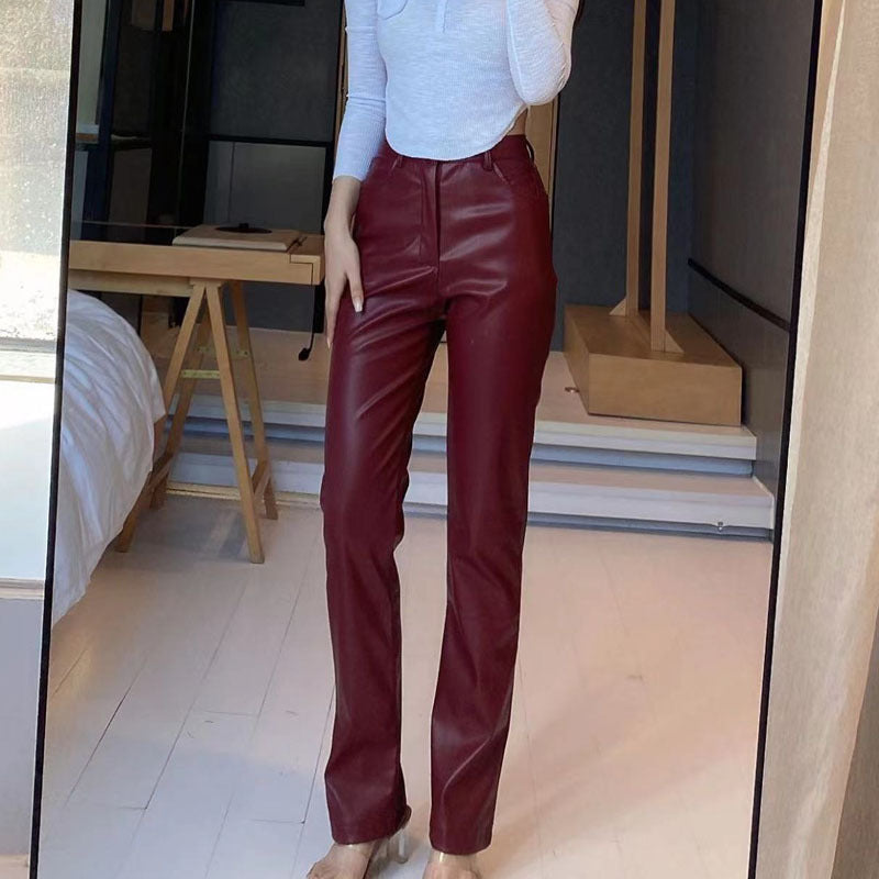Meca High Rise Faux Leather Pants - Wine