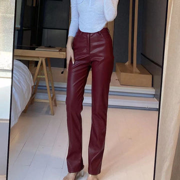 Meca High Rise Faux Leather Pants - Wine