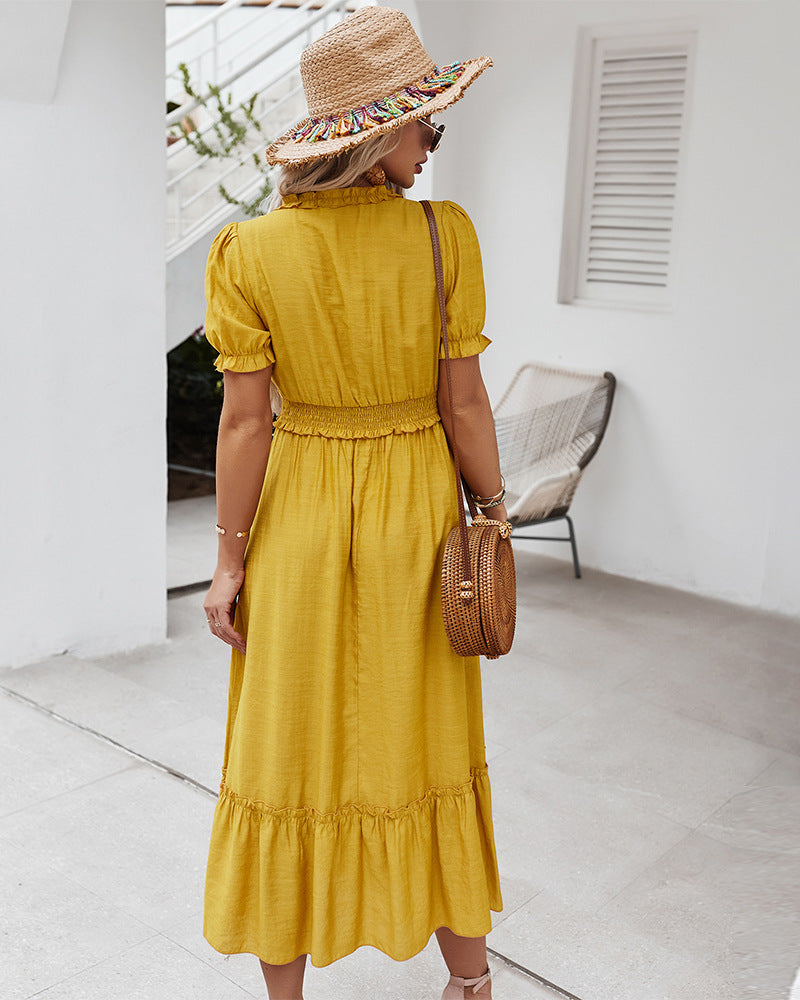 Nathalia Satin Ruffle Dress - Honey