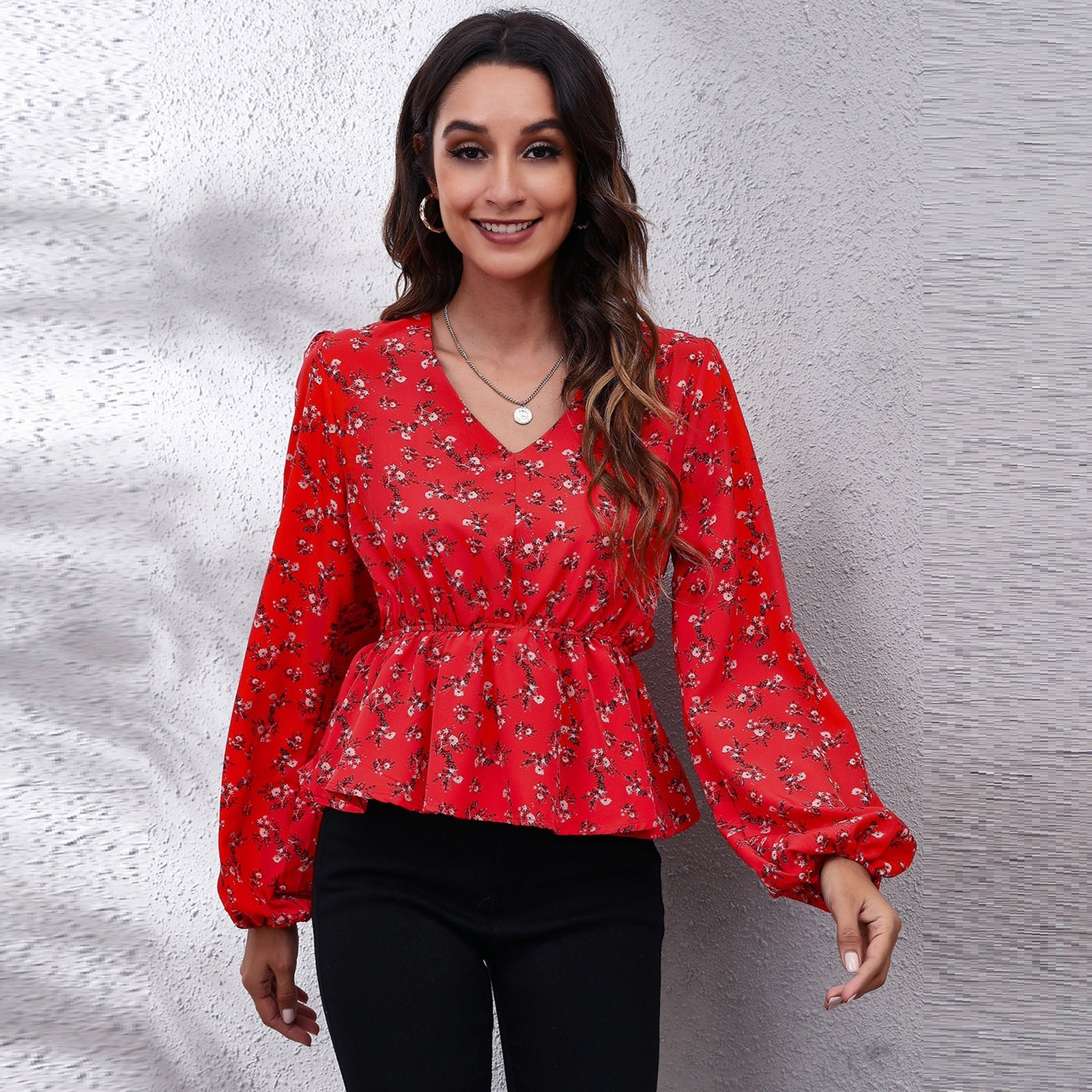 Frosted Cranberry Floral Peplum Blouse