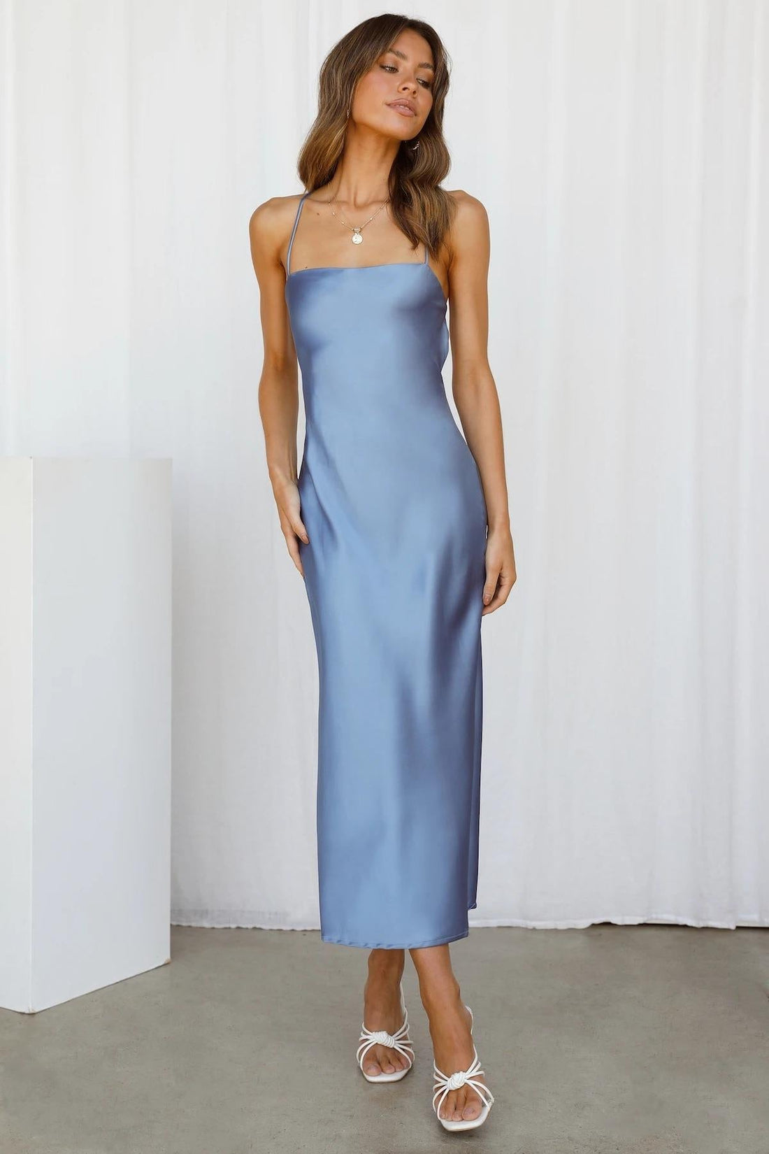 Nessa Asymmetrical Midi Slip Dress - Blue