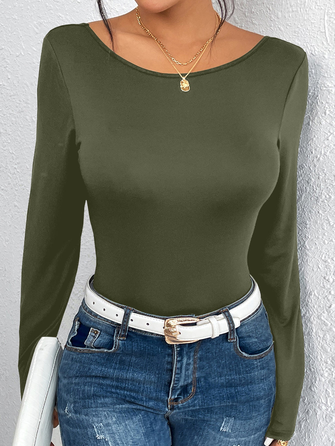 Kyra Backless Knit Bodysuit - Olive