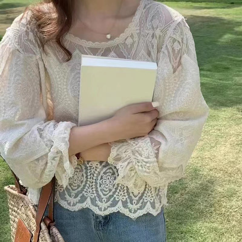 Outer Banks Cotton Crochet Lace Crop Top - Natural