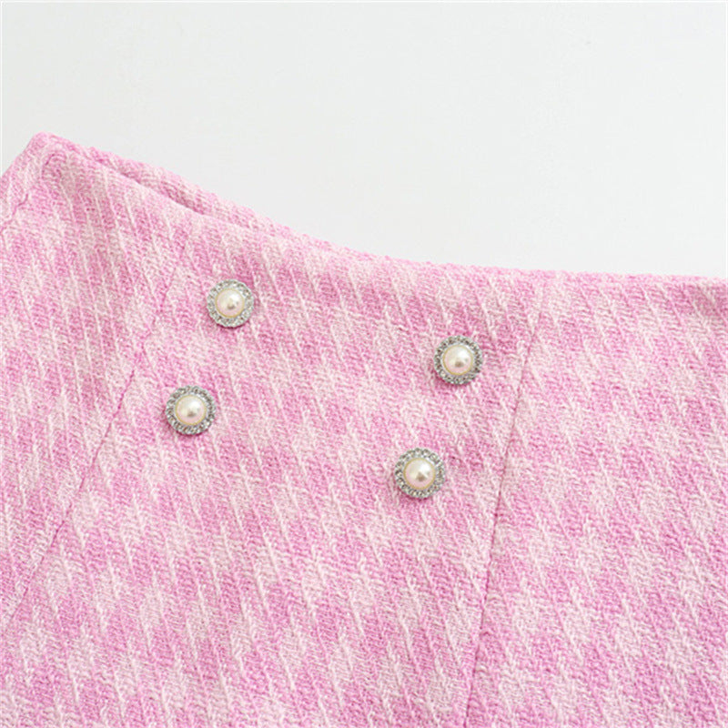 Gracie Pocketed High Rise Frayed Tweed Shorts - Pink