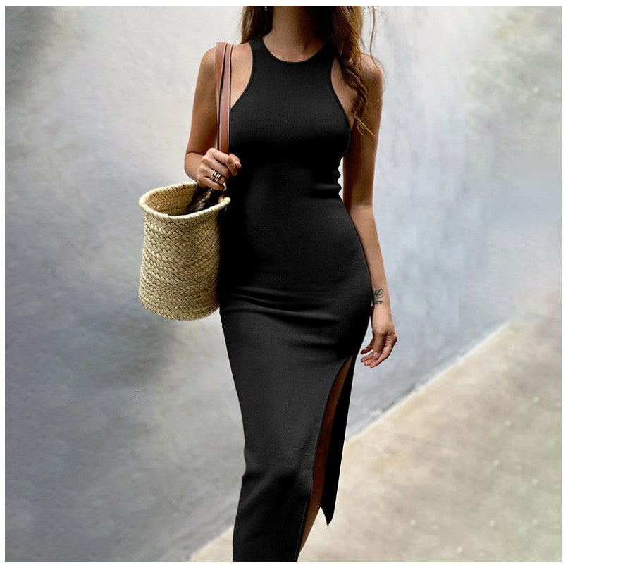 Maguire Mock Neck Slit Maxi Dress - Black