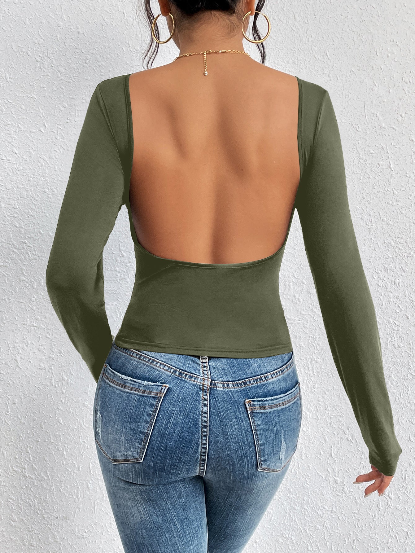 Kyra Backless Knit Bodysuit - Olive