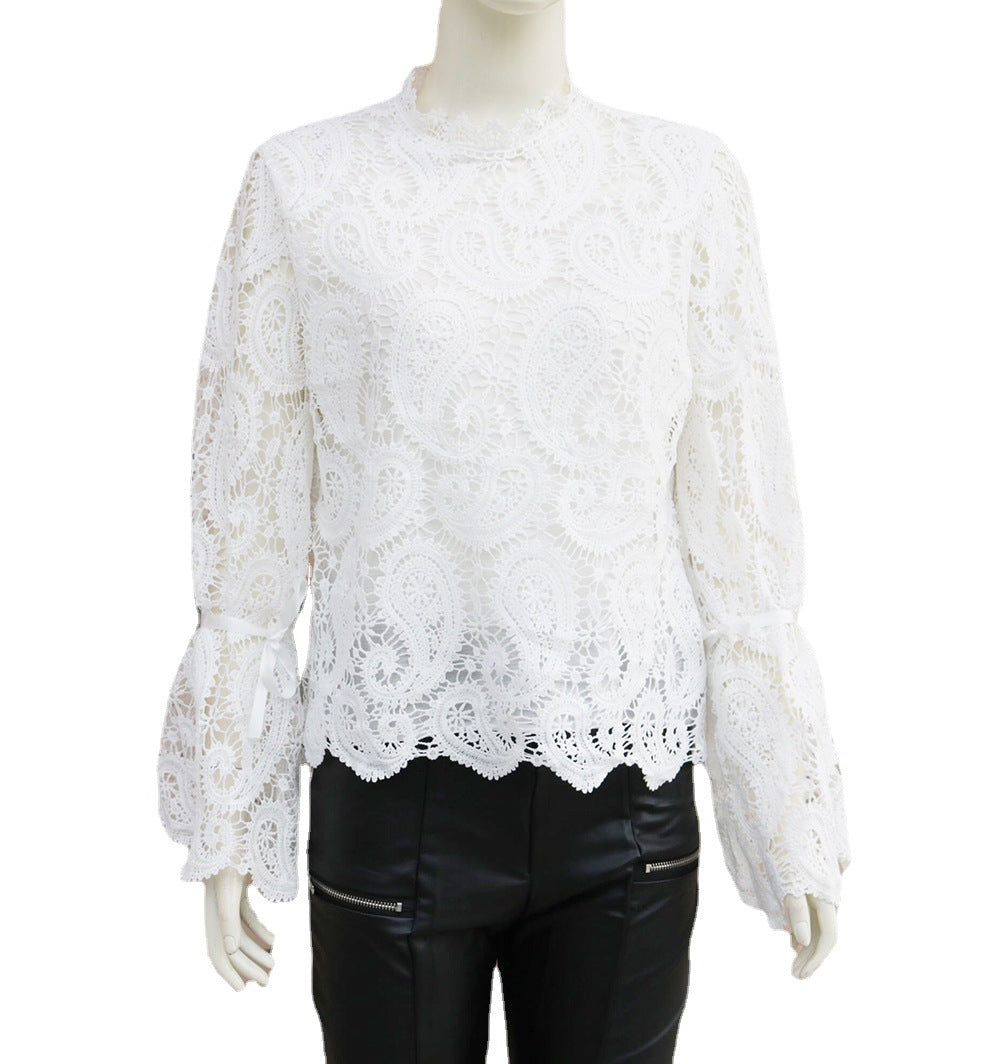 Fulfilled Heart Statement Sleeve Lace Blouse - Black