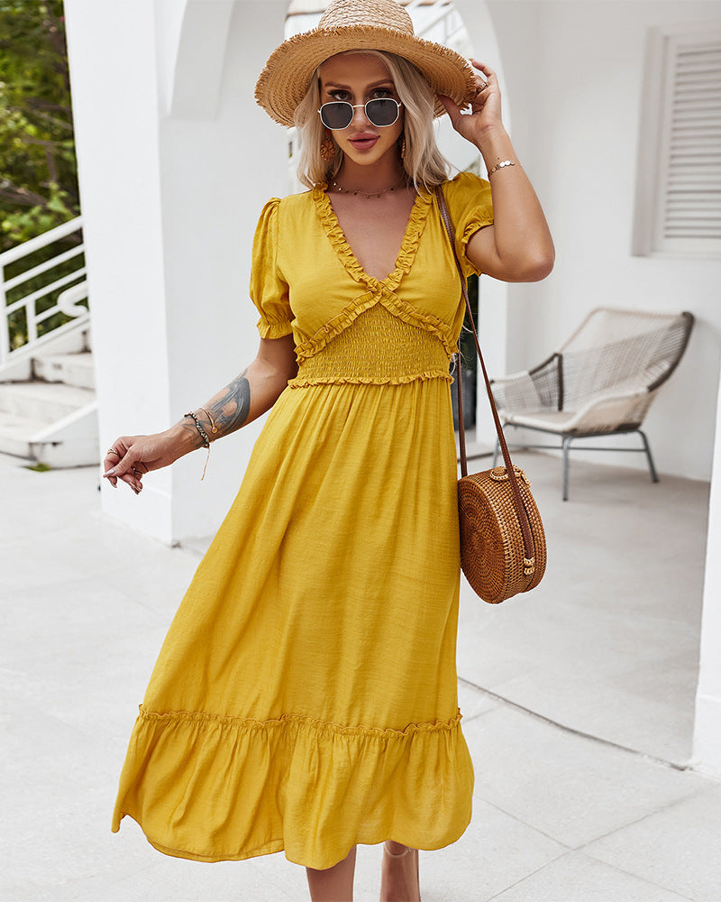 Nathalia Satin Ruffle Dress - Honey