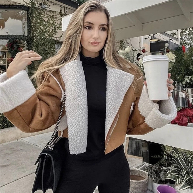 Shona Pocketed Faux Leather Sherpa Jacket - Brown