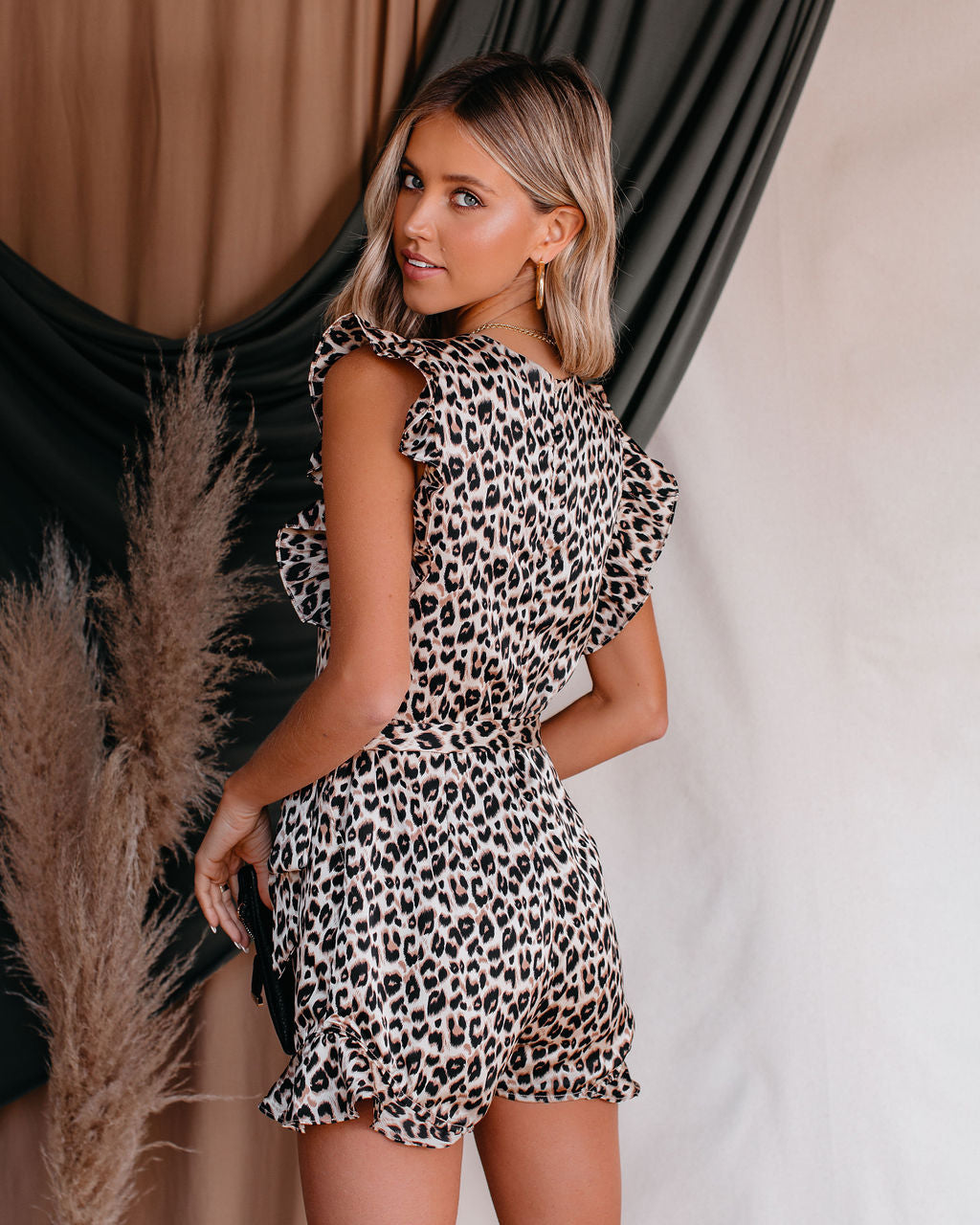 On My Own Pocketed Leopard Ruffle Romper