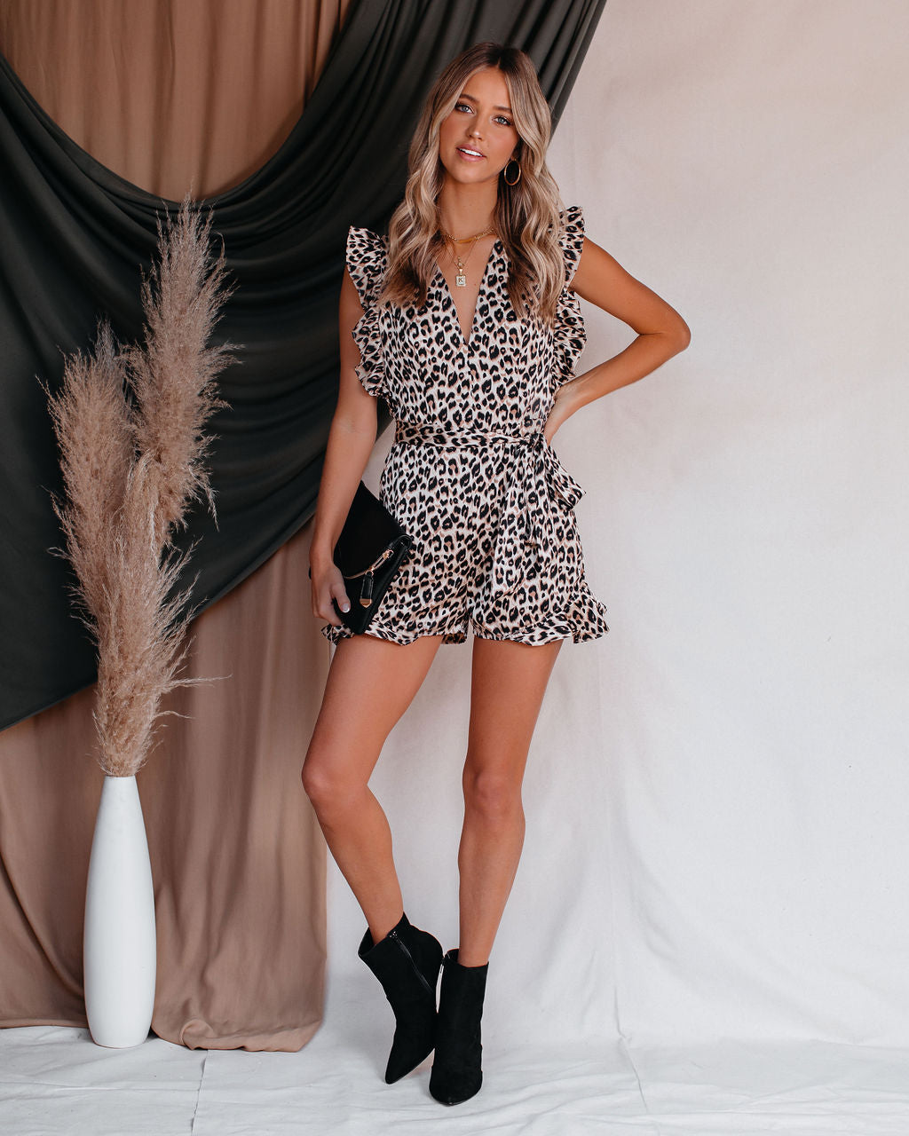 On My Own Pocketed Leopard Ruffle Romper