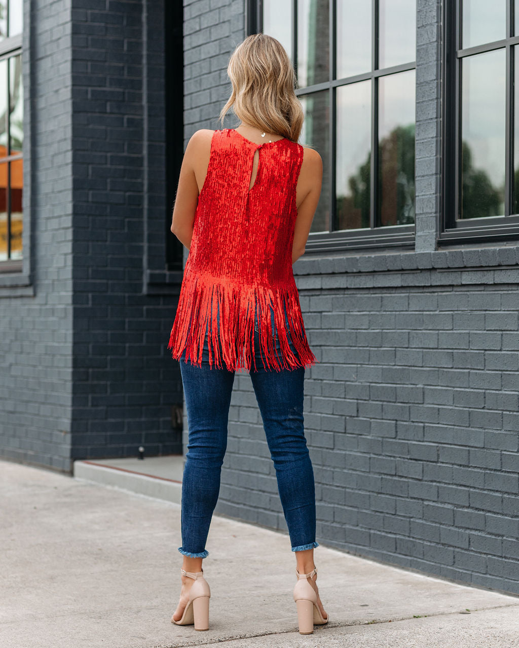 Old Flame Sequin Fringe Top - Red