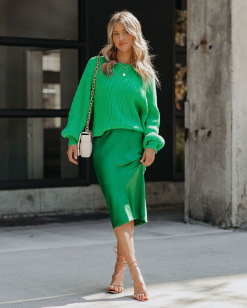 Ozzy Cotton Blend Balloon Sleeve Sweater - Green