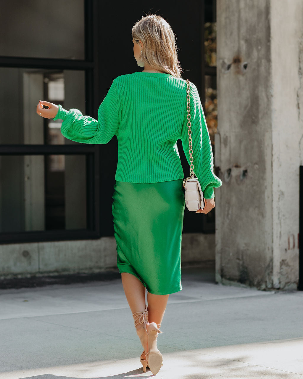 Ozzy Cotton Blend Balloon Sleeve Sweater - Green