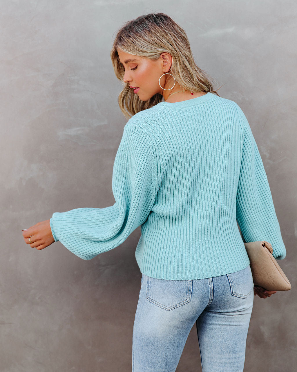 Ozzy Cotton Blend Balloon Sleeve Sweater - Turquoise