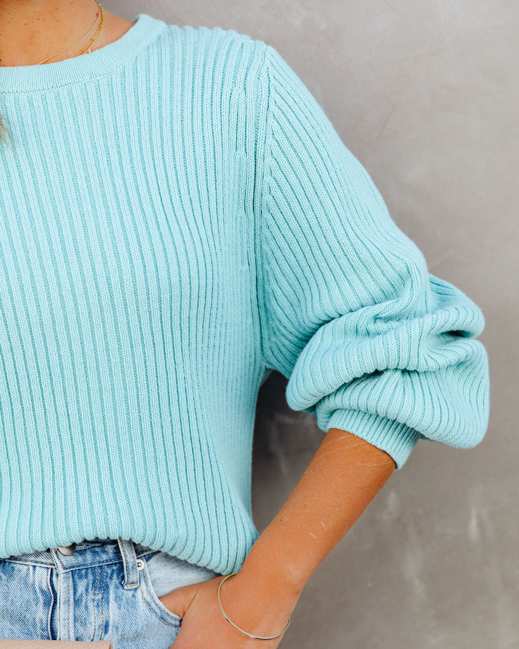 Ozzy Cotton Blend Balloon Sleeve Sweater - Turquoise