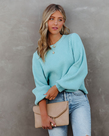 Ozzy Cotton Blend Balloon Sleeve Sweater - Turquoise