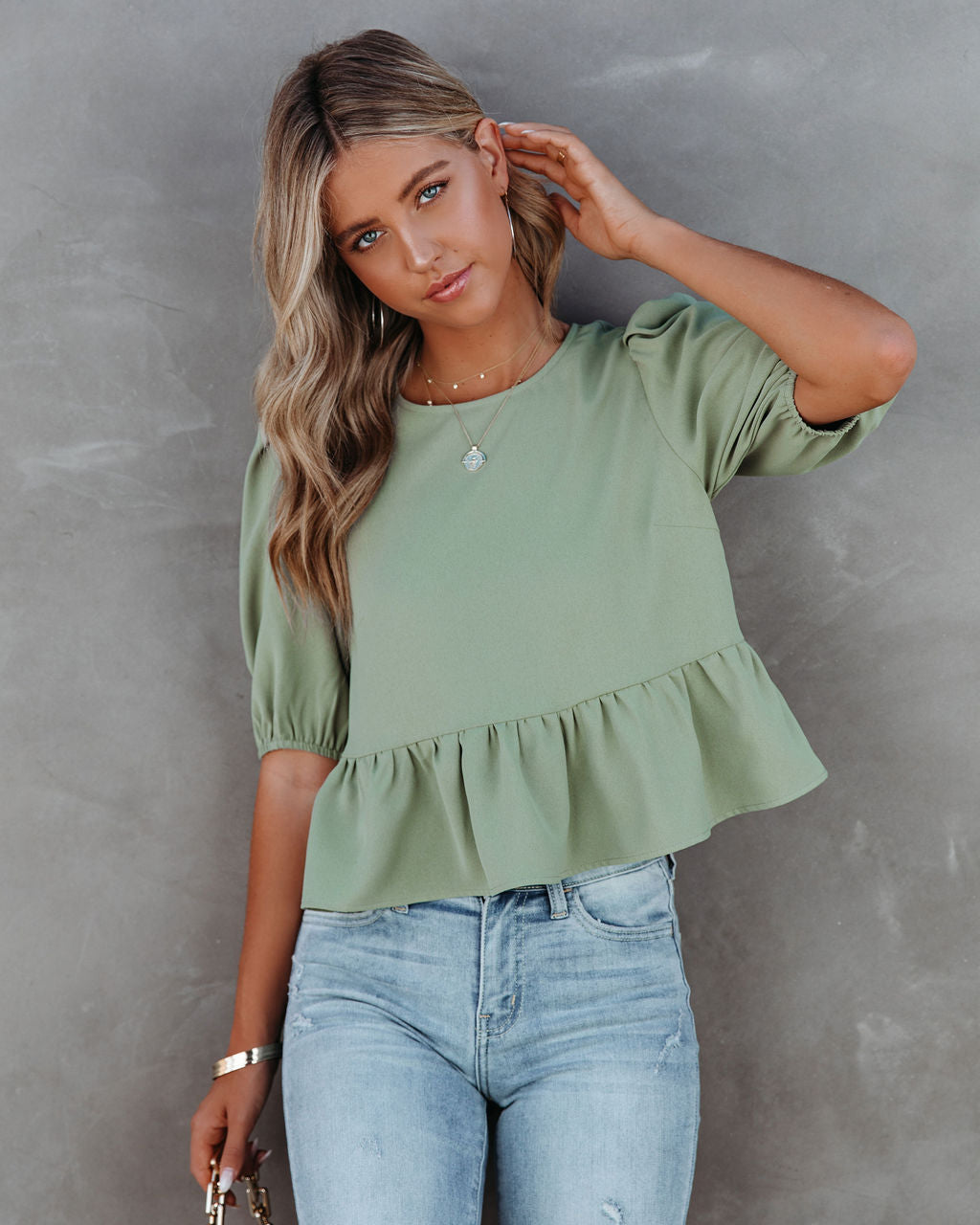 Paxie Peplum Crop Blouse - Olive