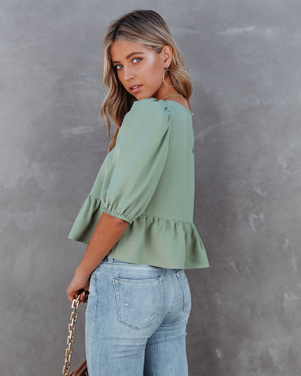 Paxie Peplum Crop Blouse - Olive