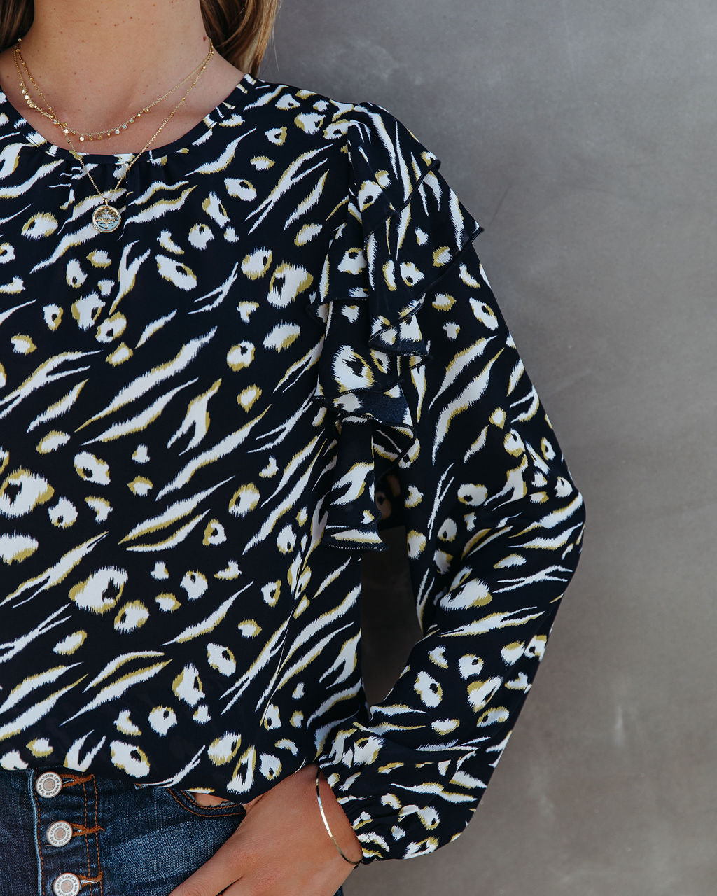 Peacock Printed Ruffle Blouse