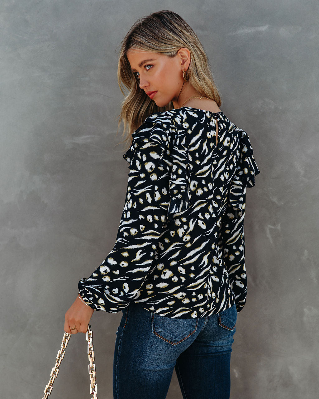 Peacock Printed Ruffle Blouse