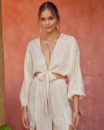 Rosales Striped Tie Front Crop Blouse