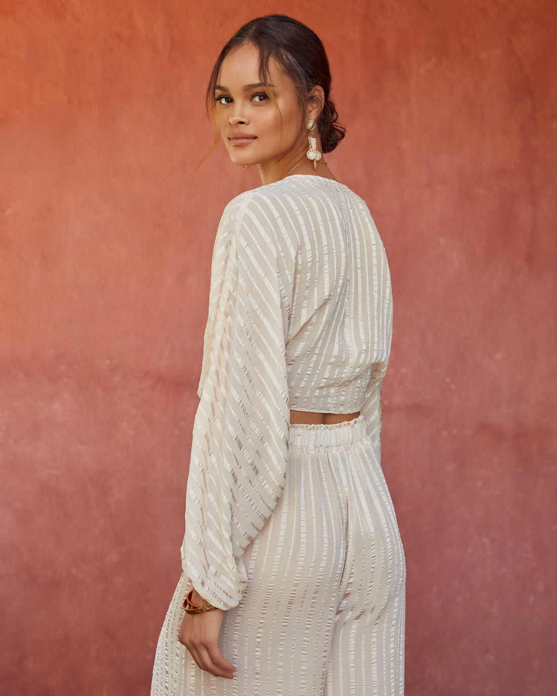 Rosales Striped Tie Front Crop Blouse