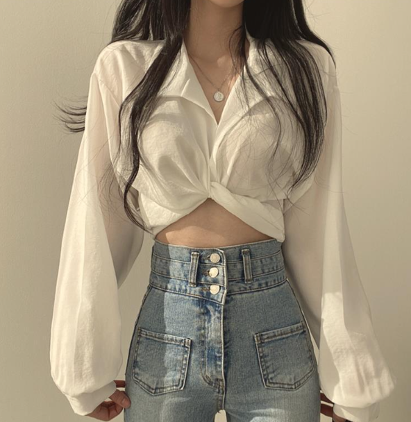 Vittoria Tie Front Crop Blouse - Medium Grey