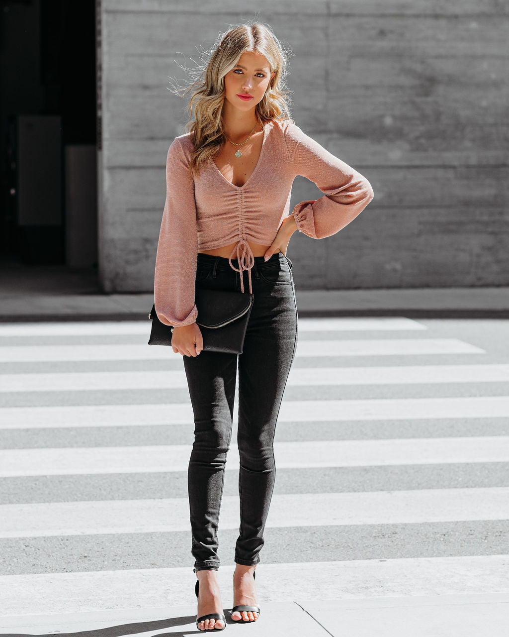 Rizo Ruched Metallic Crop Top - Taupe