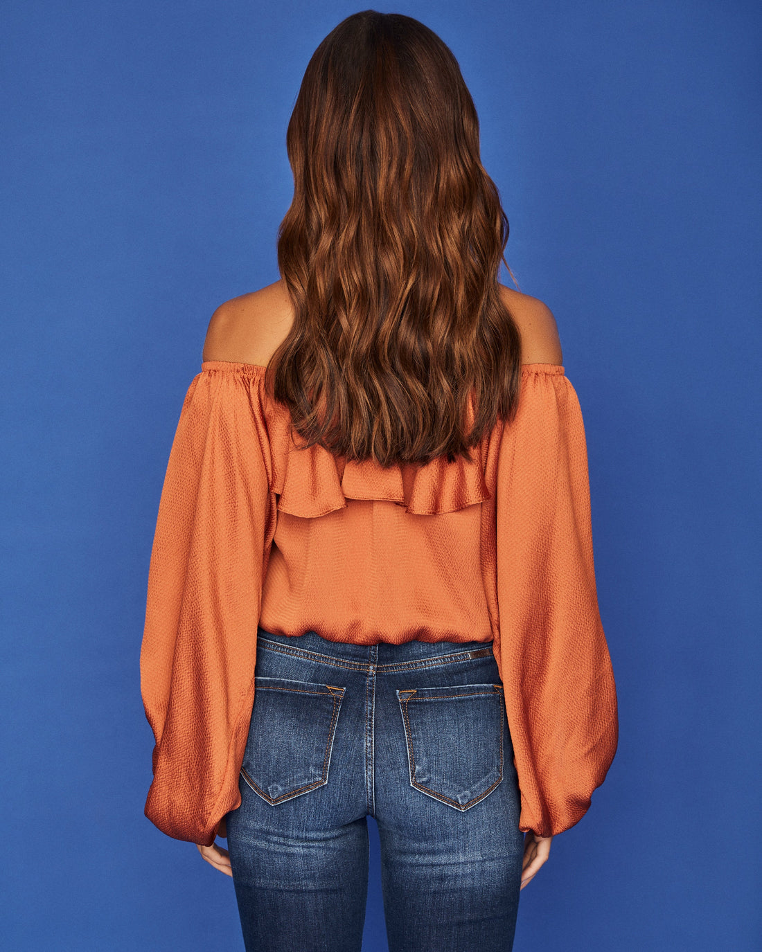 Sevyn Balloon Sleeve Off The Shoulder Blouse - Burnt Orange
