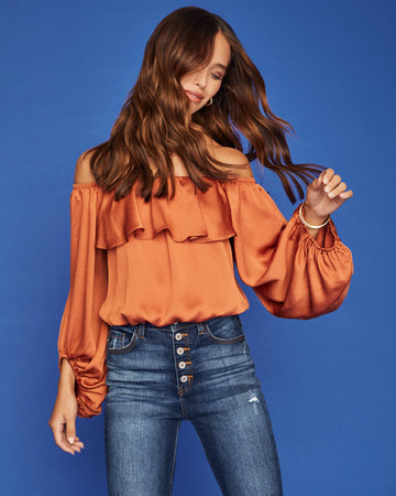Sevyn Balloon Sleeve Off The Shoulder Blouse - Burnt Orange