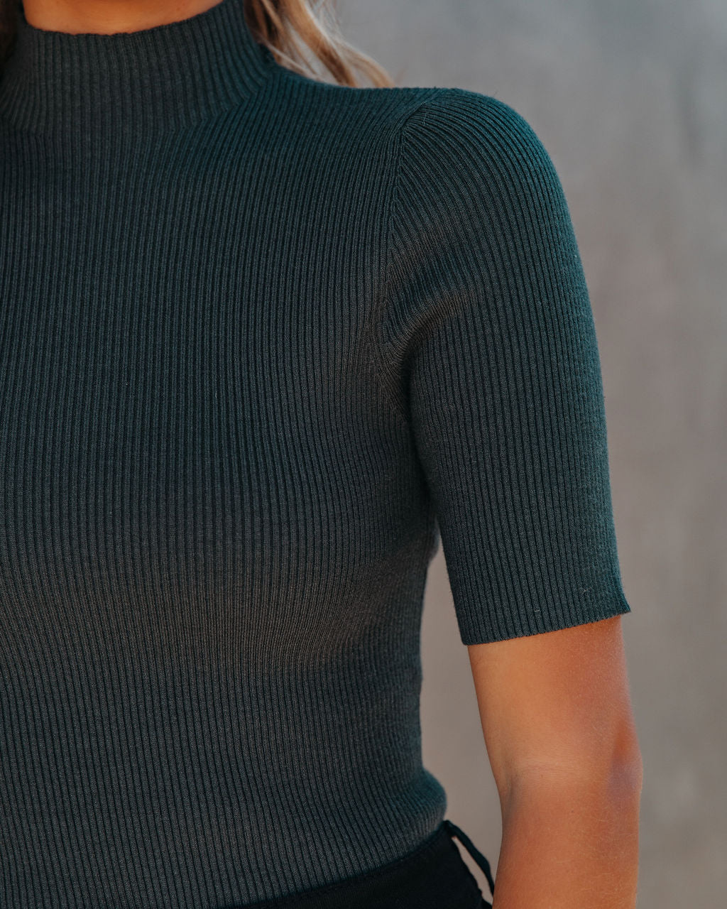 September Mock Neck Ribbed Knit Top - Pine