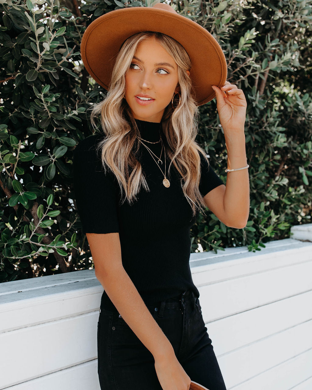 September Mock Neck Ribbed Knit Top - Black